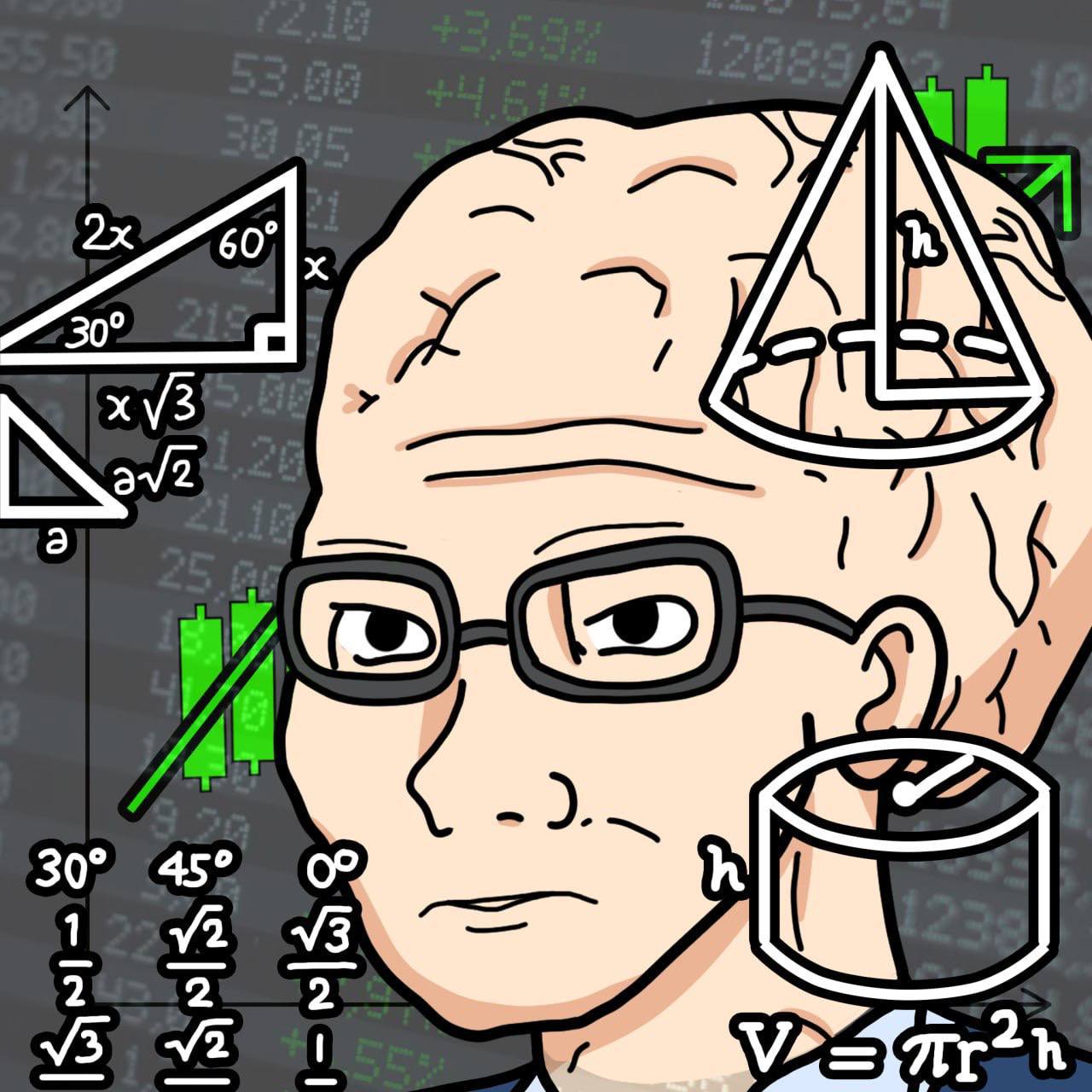 Big Brain Wojak with mathematical formulas